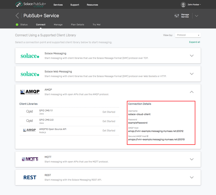 Screenshot: Messaging Connectivity Information