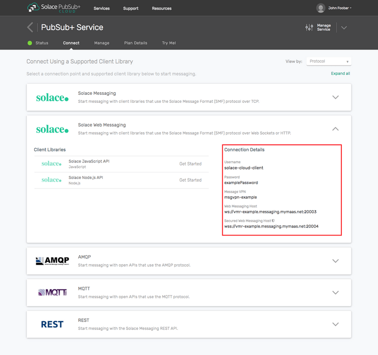 Screenshot: Messaging Connectivity Information